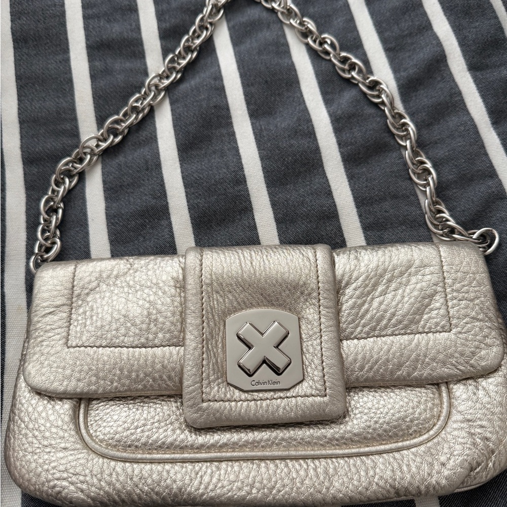 Calvin Klein Gold Leather Chain Shoulder Bag